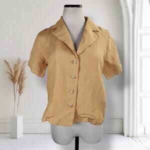 Dallas x Dallas Linen Viscose Blouse Mustard Button Front Short Sleeve XS NWT
